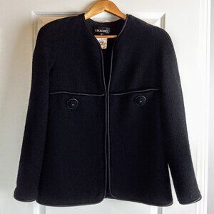 Chanel Fall 2015 Black Wool Tweed Silk Jacket FR44
